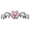 Ancrage cutané argenté, motif fleur, cristaux roses sertis, quatre cristaux, argenté