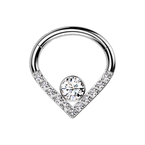 Micro anello segmentato pieghevole Angolo argento Cristalli argento Cristallo grande argento