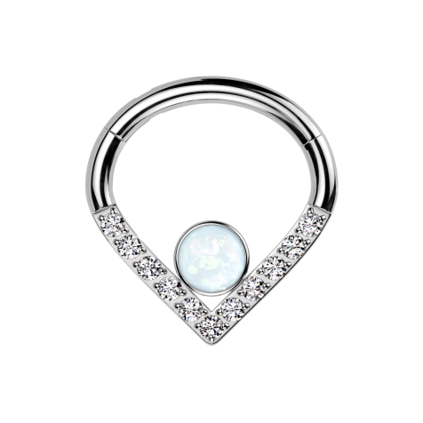 Micro Segmentring klappbar Winkel silber Kristalle silber grosser Opal weiss