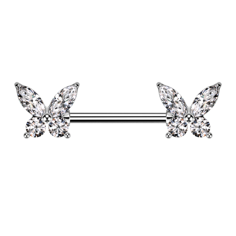 Barbell argent papillon ailes de cristal argent