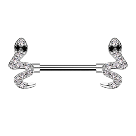 Barbell silver snake crystals silver