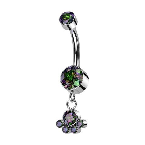 Banana internal thread silver two cylinders crystal dark multicolor pendant five crystals dark multicolor