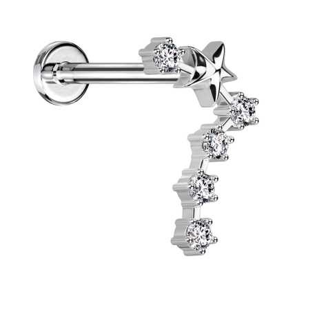 Micro labret inner thread silver zodiac sign Pisces with crystals