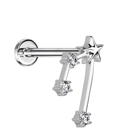 Micro labret inner thread silver zodiac sign Taurus with crystals