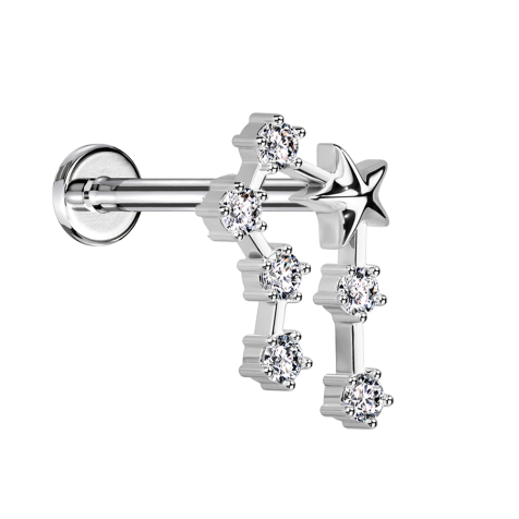 Micro Labret filet intérieur argent signe astrologique Cancer avec cristaux