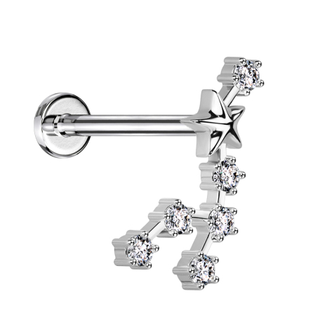 Micro labret internal thread silver zodiac sign Leo with crystals