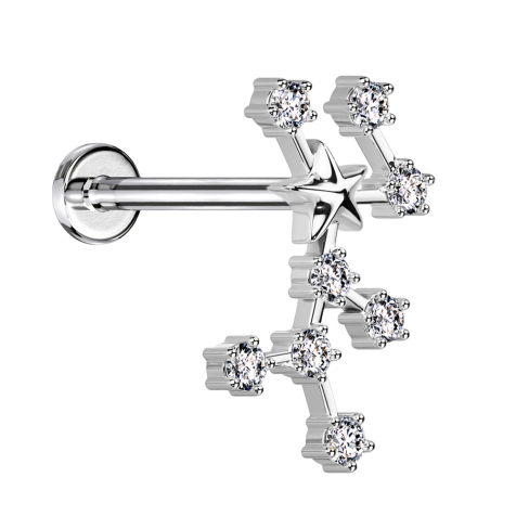 Micro labret inner thread silver zodiac sign Virgo with crystals