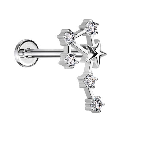 Micro labret inner thread silver zodiac sign Libra with crystals