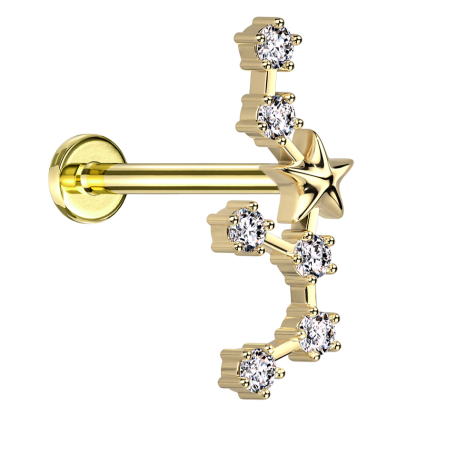 Micro labret inner thread gold-plated zodiac sign Sagittarius with crystals