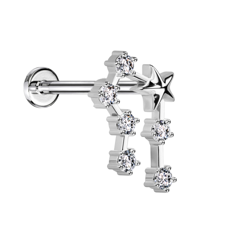 Micro labret inner thread silver zodiac sign Cancer with crystals