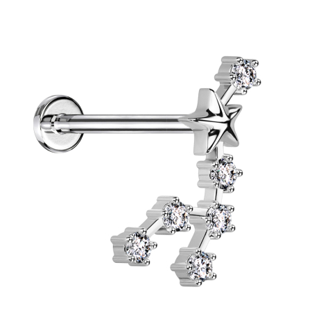 Micro labret filo interno argento segno zodiacale Leone con cristalli