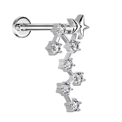 Micro labret inner thread silver zodiac sign scorpion with crystals