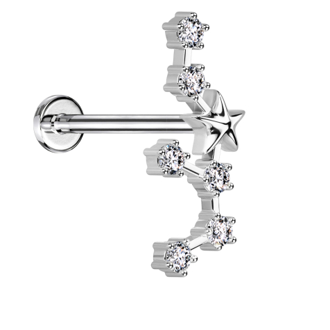 Micro labret inner thread silver zodiac sign Sagittarius with crystals