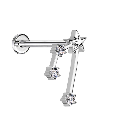 Micro labret inner thread silver zodiac sign Taurus with crystals