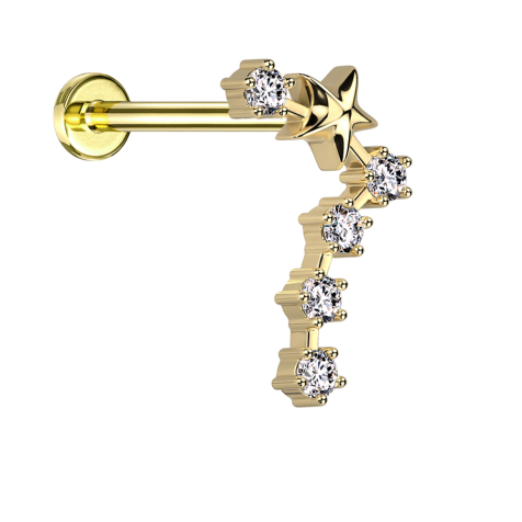 Micro labret inner thread gold-plated zodiac sign Pisces with crystals