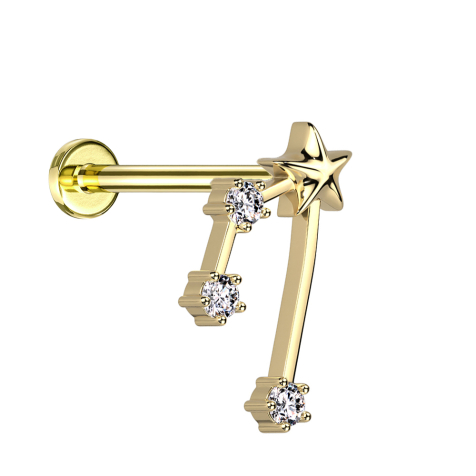 Micro labret inner thread gold-plated zodiac sign Taurus with crystals