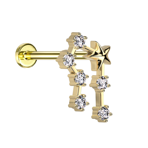 Micro labret inner thread gold-plated zodiac sign Cancer with crystals