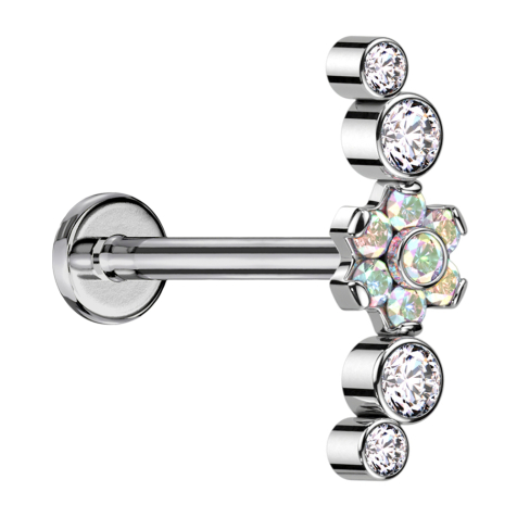 Micro labret inner thread silver flower crystals multicolor set four crystals silver