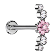 Micro Labret Internal Thread Silver Flower Crystals Pink...