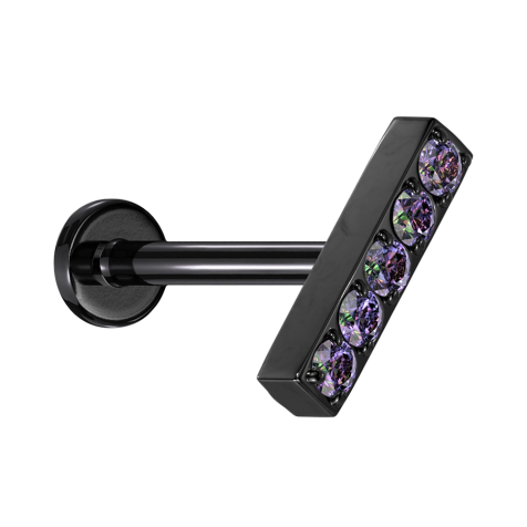 Micro Labret sans filetage noir Barre Cristaux multicolores foncés