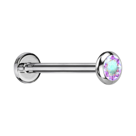 Micro Threadless Labret Silver Disc Rounded Crystal Multicolor