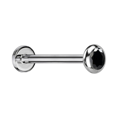 Micro Threadless Labret argento disco arrotondato cristallo nero