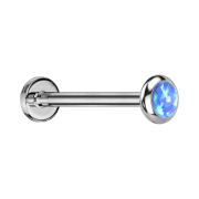 Micro Threadless Labret silber Scheibe abgerundet Opal blau
