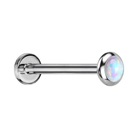 Micro Threadless Labret silber Scheibe abgerundet Opal weiss