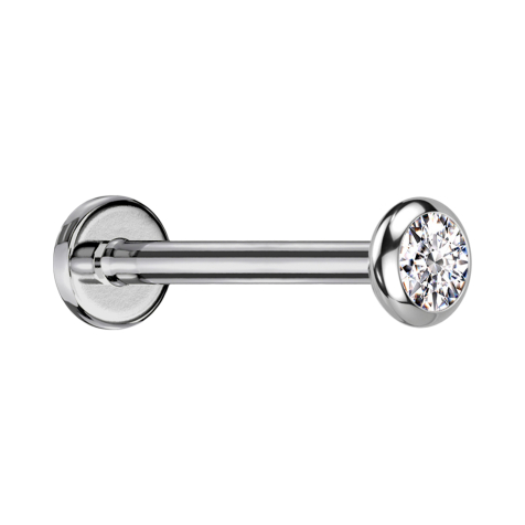 Micro Threadless Labret argento disco arrotondato cristallo argento