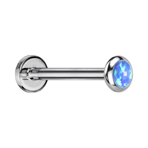 Micro Threadless Labret Silver Disc Rounded Opal Blue
