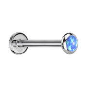 Micro Threadless Labret Silver Disc Rounded Opal Blue