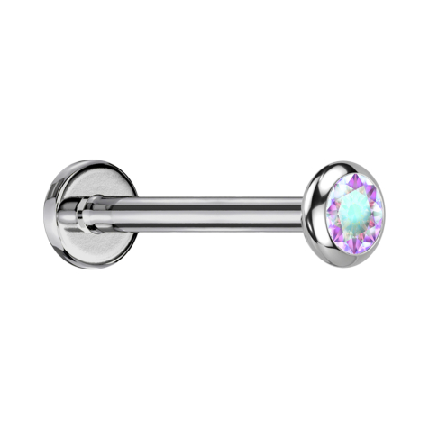 Micro Threadless Labret argento disco arrotondato cristallo multicolore