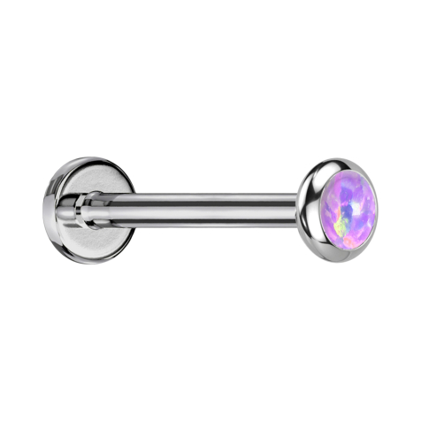 Micro Threadless Labret Silver Disc Rounded Opal Violet