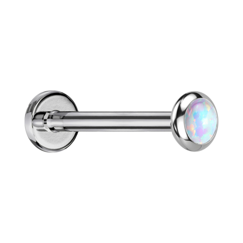 Micro Threadless Labret argent disque arrondi opale blanche