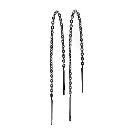 Stud earrings with free-falling chain black