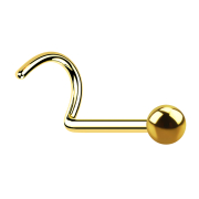 Curved gold-plated nose stud with ball