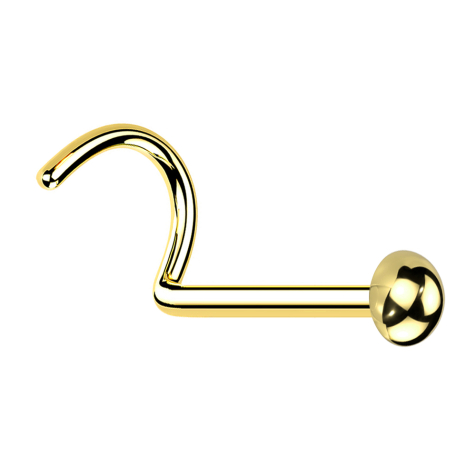 Curved gold-plated nose stud with dome