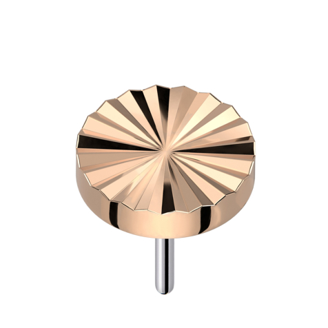 Threadless diamond-cut disc, round, rose gold