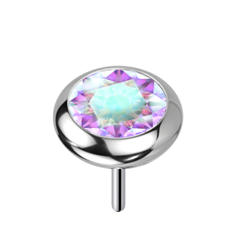 Disque argenté sans filetage, arrondi, cristal multicolore