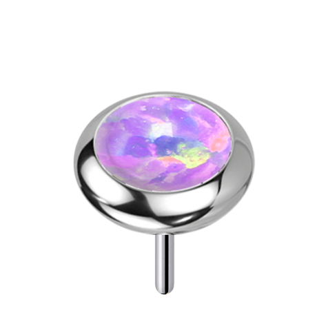 Threadless silver Disc rounded Opal violet