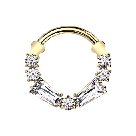 Micro segment ring, foldable, gold-plated, five round crystals, two baguette crystals