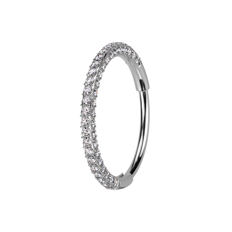 Micro segment ring, foldable, silver front and side crystals, silver
