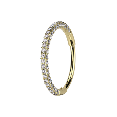 Micro Segmentring klappbar vergoldet front und seitlich Kristalle silber