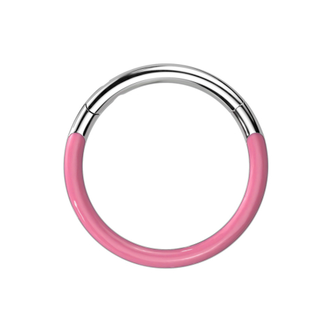 Anello micro segmentato pieghevole argento con parte frontale rosa "Glow"
