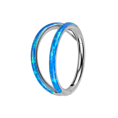 Micro Segmentring klappbar silber zwei Ringe mit Opal blau