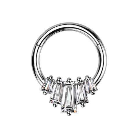 Micro anneau segment pliable argent cinq cristaux Baguette