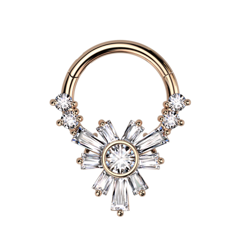 Micro segment ring hinged rose gold four round and baquette flower crystals silver