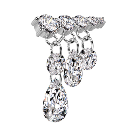 Threadless silver crystals descending pendant crystal drops left