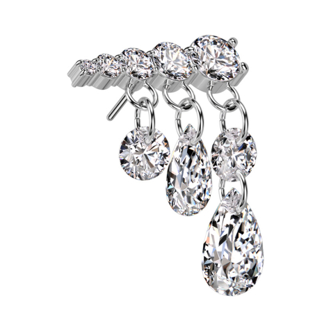 Threadless silver crystals descending pendant crystal drop right