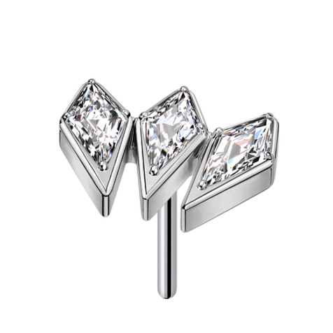 Threadless argent trois pointes de lance cristaux argent